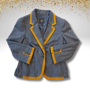 Gray Knit Equestrian Prep Blazer with Golden Trim • Tailored Academia • Size S